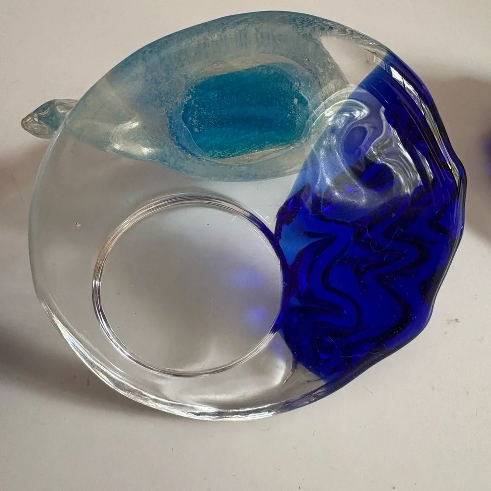 PartyLite Riviera Art Glass Angel Fish Tealight Candle Holder Orange Blue 3 - Picture 8 of 13